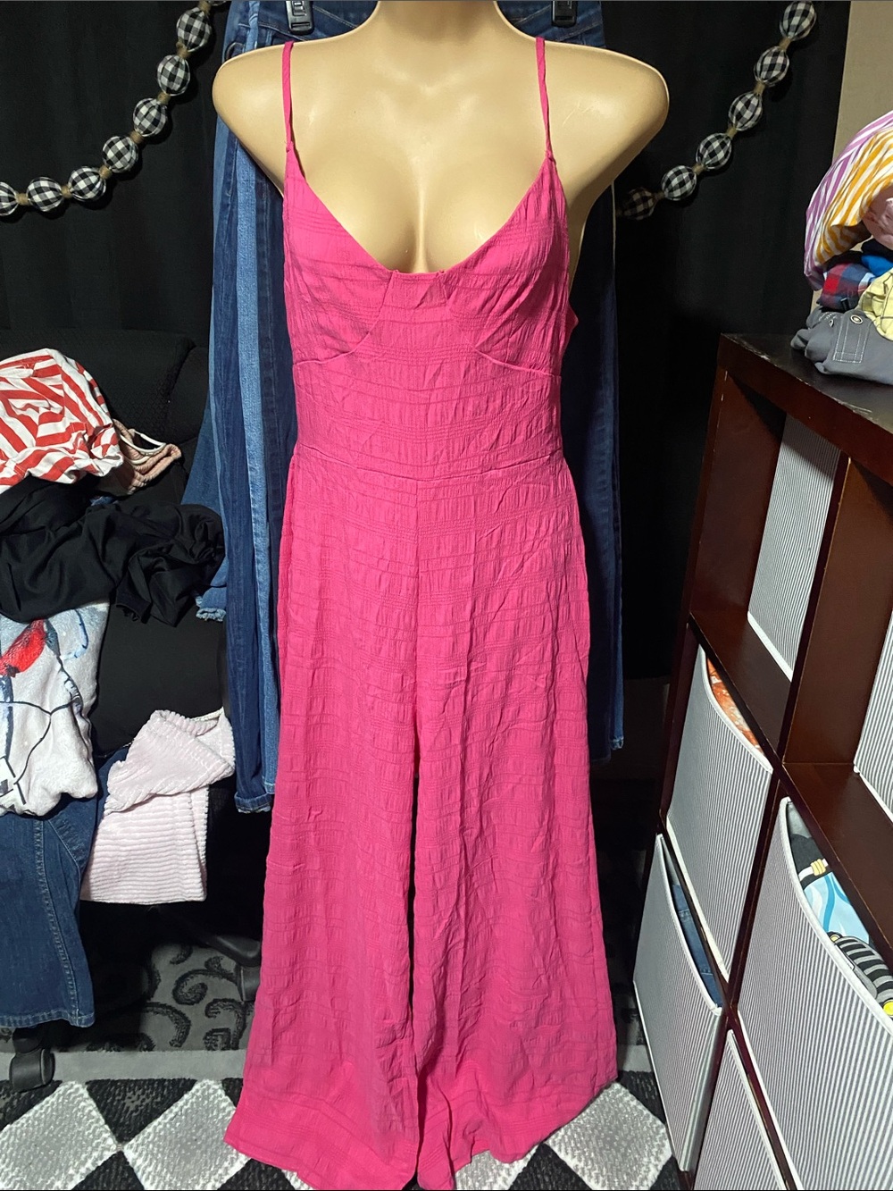 Women’s Hot Pink Wide-Leg Jumpsuit with Spaghetti Straps